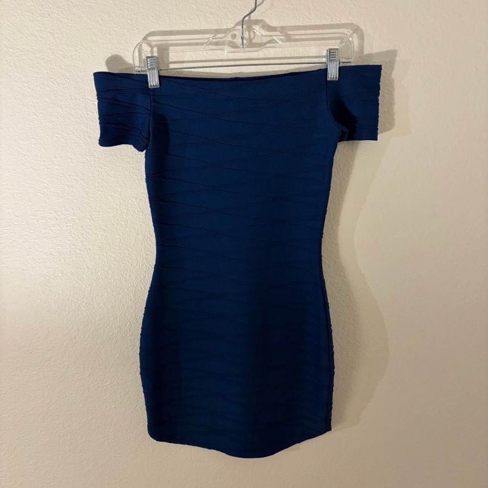 windsor blue off the shoulder mini dress